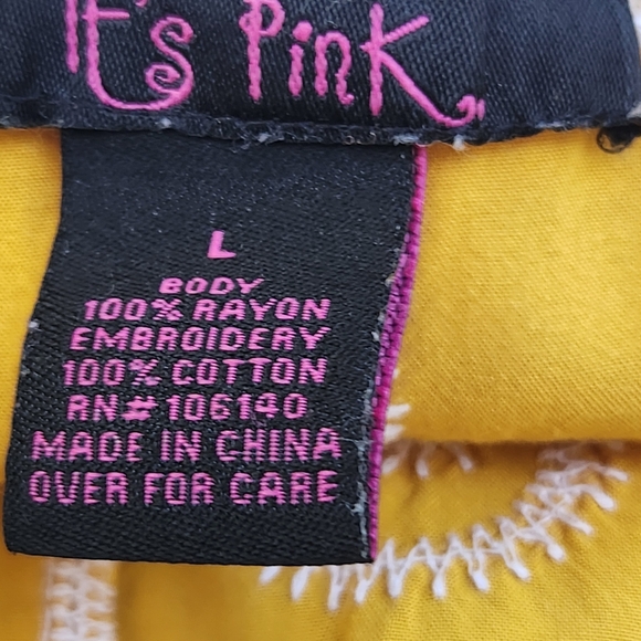 IT'S PINK Women’s Tank Top Size Large Yellow Lace Embroidery Whimsigoth Babydoll - Picture 3 of 10